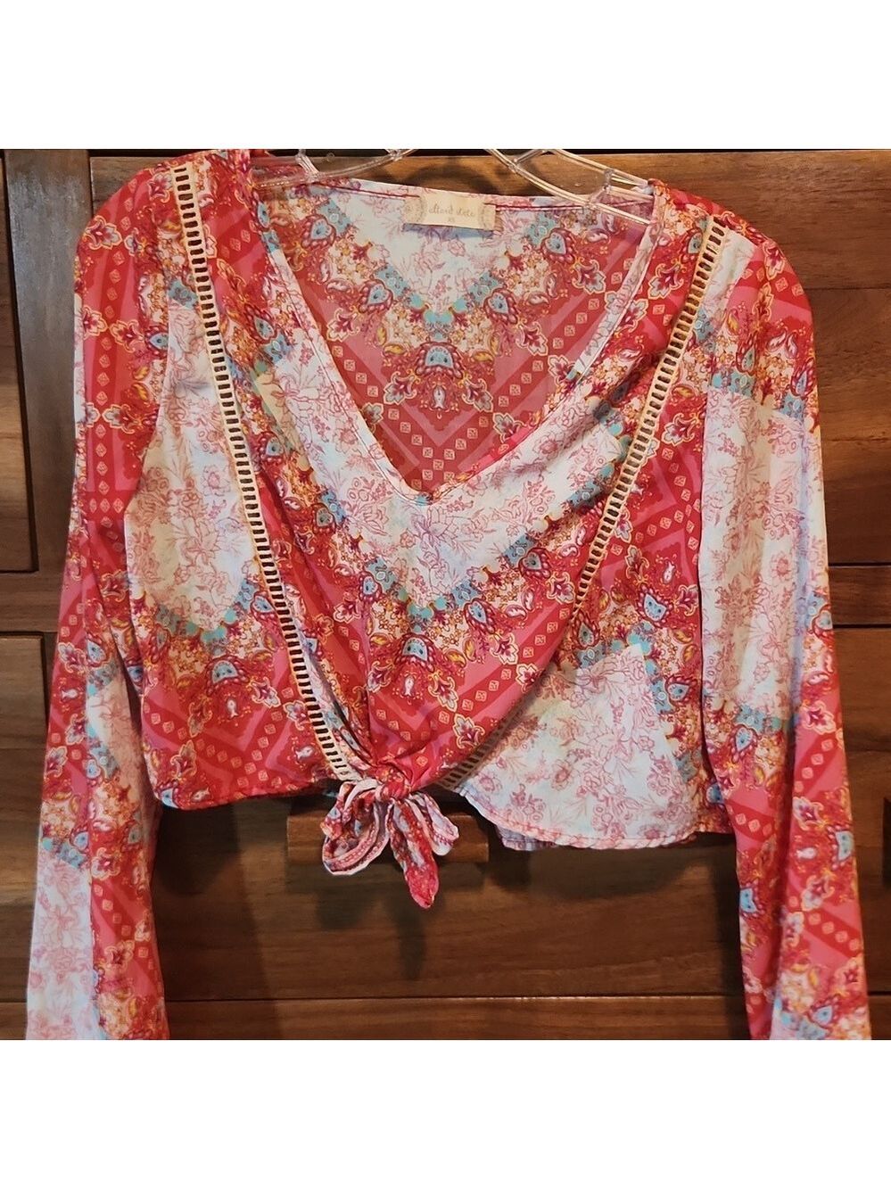 Altar'd State Pink and Orange Tie Front Crop Boho Flowy Spring Xs Blouse - Picture 1 of 6